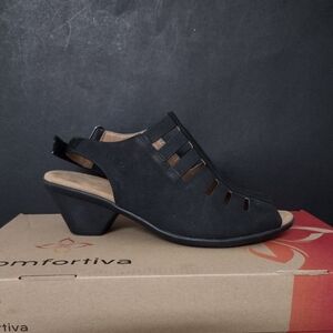 - COMFORTIVA - WOMEN'S BLACK NUBUCK SANDALS SIZE :7.5 M